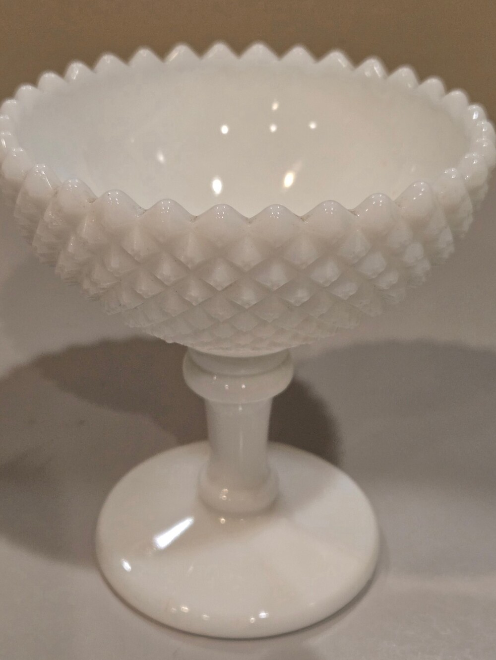 Vintage Westmoreland Milk Glass Diamond Hobnail Pedistal Candy Dish